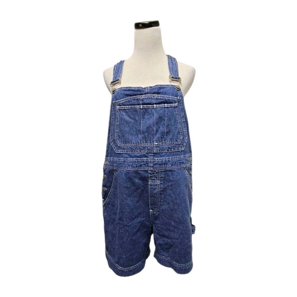 Vintage 90s Bill Blass Womens Sz Medium Blue Denim Shortalls Overall Shorts